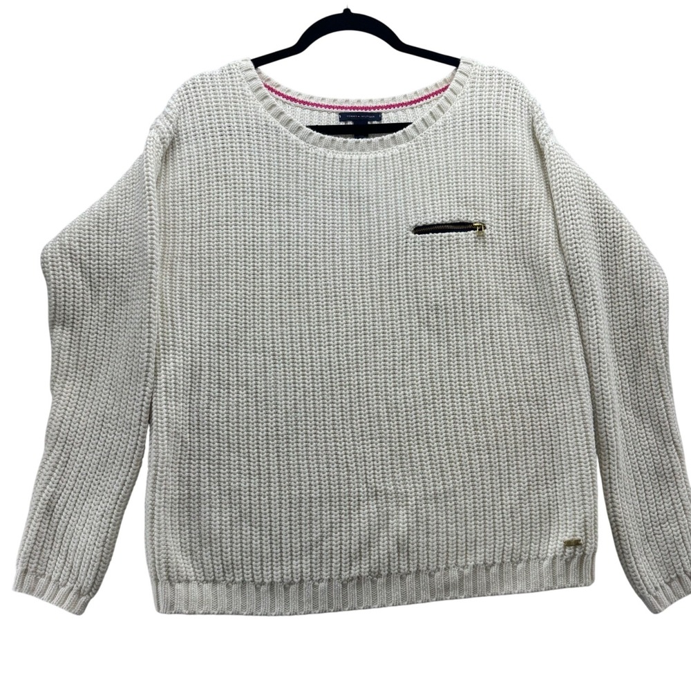 Tommy Hilfiger‎ Women's L Cream Cable Knit Sweater Long Sleeve Classic Winter